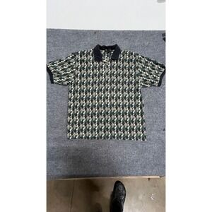 Players Polo Shirt Mens Size XL Green Geometric Diamond Short Sleeve Turkey